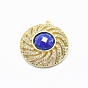 Brass Micro Pave Cubic Zirconia Pendants, with Natural Gemstone/Shell, Flat Round, Clear