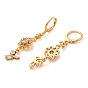 Rack Plating Golden Brass Dangle Leverback Earrings, with Cubic Zirconia, Flower