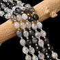 Нити бусин из натурального черного рутилированного кварца/турмалинового кварца, граненые, рис, с бисером