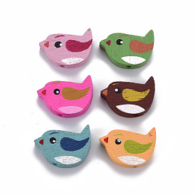 6 Styles Printed Natural Wooden Beads, Dyed, Bird