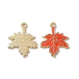 Thanksgiving Day Alloy Enamel Pendants, Cadmium Free & Nickel Free & Lead Free, Light Gold, Maple Leaf Charm