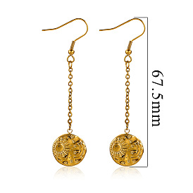 Плоские круглые серьги с солнечным узором 304 из нержавеющей стали