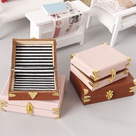 Wood with Imitation Leather Mini Suitcase Model, Micro Landscape Dollhouse Accessories, Pretending Prop Decorations