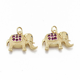 Brass Micro Pave OldRose Cubic Zirconia Charms, with Jump Rings, Nickel Free, Elephant Shape