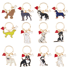 12 шт. 12 стили сплава эмалированные брелоки для собак, с брелоки железа, разнообразные, золотые
