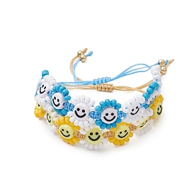 2Pcs Glass Seed Braided Beads Bracelets, Smiling Face