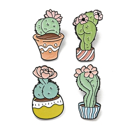 Cactus & Flower Enamel Pins, Black Alloy Brooches for Backpack Clothes