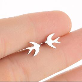Stainless Steel Swallow Earrings - Cute and Fashionable Animal Ear Studs