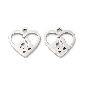 316 Surgical Stainless Steel Charms, Manual Polishing, Laser Cut, Heart with Family Charms