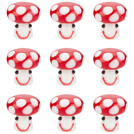 10Pcs Handmade Lampwork Beads, Smiling Face Mushroom Beads