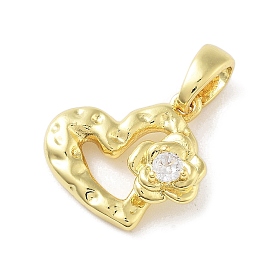 Brass Micro Pave Cubic Zirconia Charms, Heart with Flower Charm