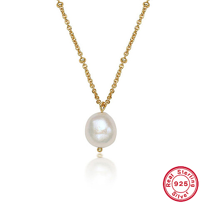 925 Sterling Silver Pendant Necklaces for Women, with Natural Baroque Pearl and Satellite Chains
