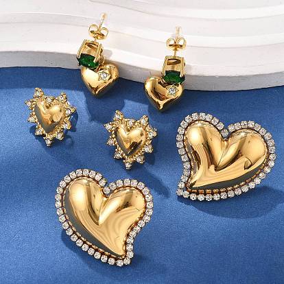 Сердце 304 серьги-гвоздики из нержавеющей стали с микропаве из кубического циркония