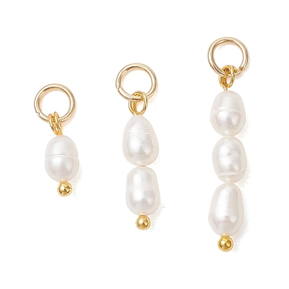 3шт. 3 стили подвесок из натурального культивированного пресноводного жемчуга, Рисовые подвески с фурнитурой из нержавеющей стали, цветочный белый