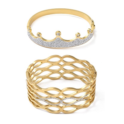 Crystal Rhinestone Infinity & Crown Hinged Bangle, 304 Stainless Steel Jewelry for Women