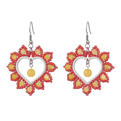 304 из нержавеющей стали болтаться серьги, со стеклянным семенем, сердце, цвет нержавеющей стали