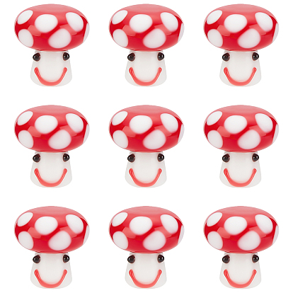 10Pcs Handmade Lampwork Beads, Smiling Face Mushroom Beads