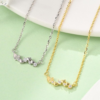 925 ожерелья из стерлингового серебра с микропаве из прозрачных кубических цирконий с несколькими подвесками в форме сердца для женщин