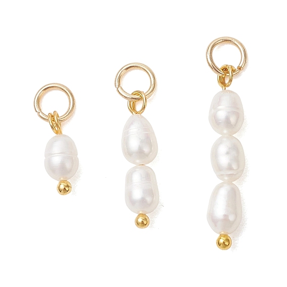 3шт. 3 стили подвесок из натурального культивированного пресноводного жемчуга, Рисовые подвески с фурнитурой из нержавеющей стали, цветочный белый