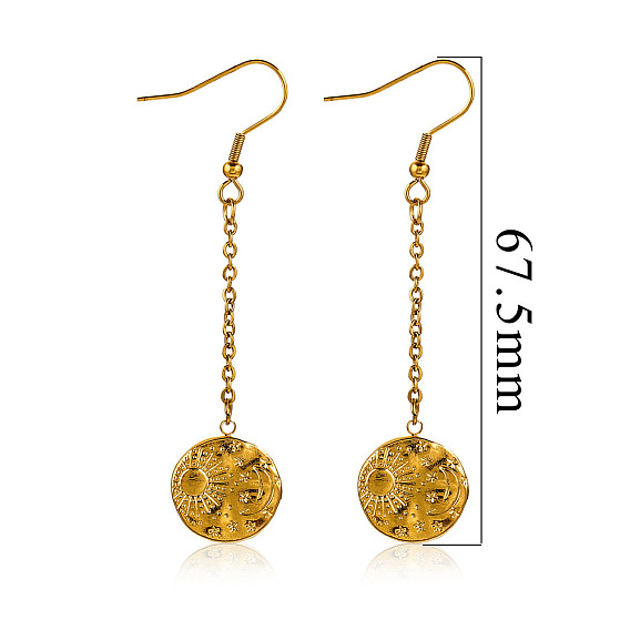 Плоские круглые серьги с солнечным узором 304 из нержавеющей стали