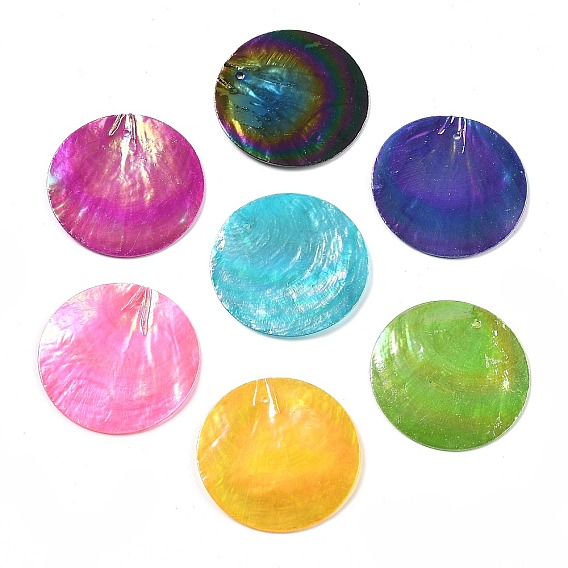 Подвески из натуральной ракушки капиз, окрашенные распылением, Дисковые подвески, AB цвет