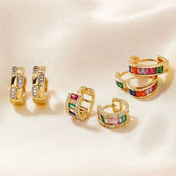 Латунные серьги обруча, с кубического циркония, золотые