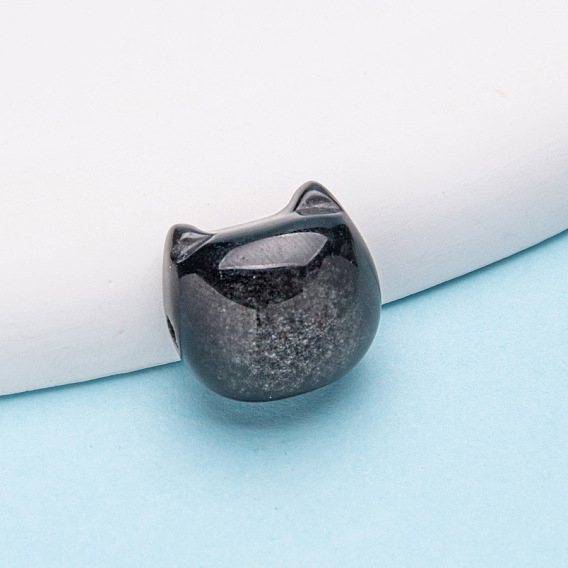 Природные обсидиана бусы, кошка