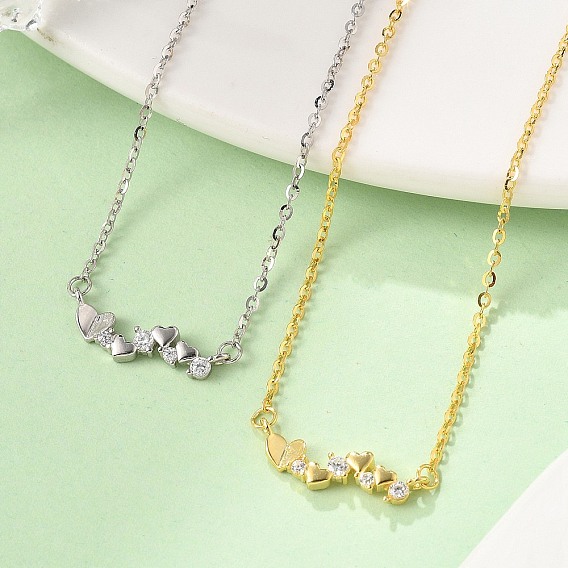 925 ожерелья из стерлингового серебра с микропаве из прозрачных кубических цирконий с несколькими подвесками в форме сердца для женщин