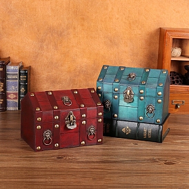 Rectangle Retro Wood Jewelry Set Storage Organizer Boxes, Treasure Chest for Earrings, Rings, Necklaces