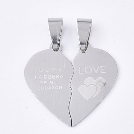 201 inoxydable pendentifs fendus en acier, pendentifs devis, coeur avec le coeur, avec le mot
