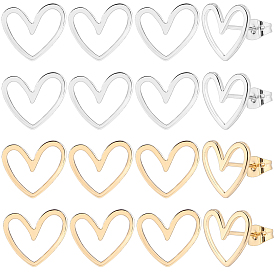 20 шт. 2 цвета латунные серьги-гвоздики в форме сердца, с необработанными (непокрытыми) латунными штифтами, с 20шт 2 цвета ушная гайка