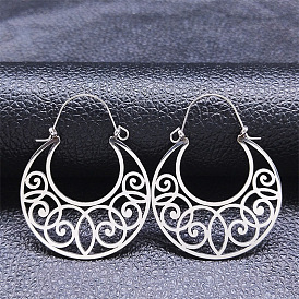304 Stainless Steel Hollow Moon Hoop Earrings, Bohemia Theme Earrings