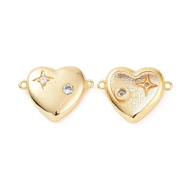 Brass Micro Pave Cubic Zirconia Connector Charms, Heart with Star