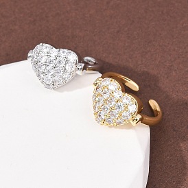 Открытые кольца манжеты из латуни с микропаве и кубическим цирконием, сердце, стойки покрытие, долговечный, без кадмия и без свинца