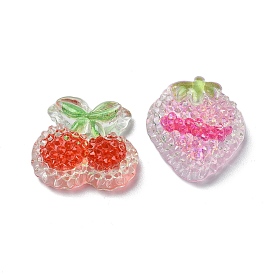 Cherry/Strawberry Fruit Transparent Epoxy Resin Decoden Cabochons, with Paillettes