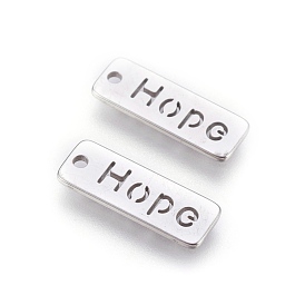Pendentifs en acier inoxydable, pendentifs à message inspirant, rectangle avec le mot espoir