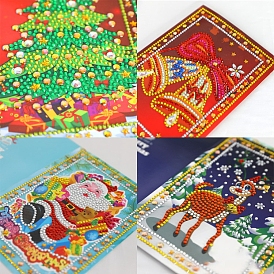 DIY Christmas Theme Diamond Painting Greeting Card Kits, including Paper Card, Paper Envelope, Resin Rhinestones, Diamond Sticky Pen, Tray Plate and Glue Clay