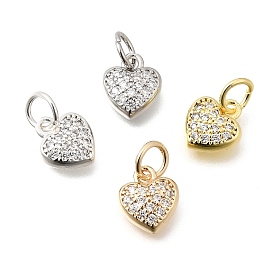 Латунные подвески с микропаве на День святого Валентина, прозрачные циркониевые подвески, сердце прелести, стойки покрытие, долговечный, без свинца и без кадмия