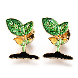 Alloy Enamel Brooches, Enamel Pin, with Brass Butterfly Clutches, Sprout, Light Gold, Cadmium Free & Nickel Free & Lead Free