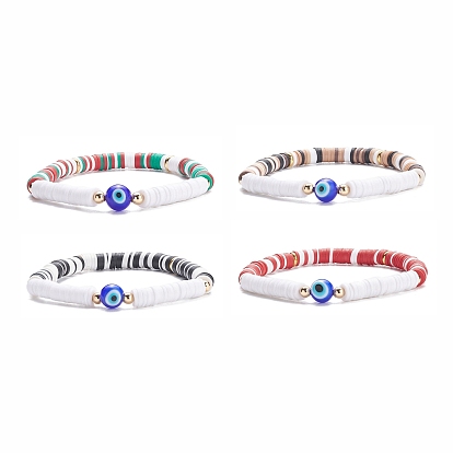 4 Набор эластичных браслетов Heishi Surfer ручной работы из полимерной глины, лэмпворк злой глаз круглый браслет из бисера опрятный женский