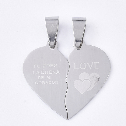 201 inoxydable pendentifs fendus en acier, pendentifs devis, coeur avec le coeur, avec le mot