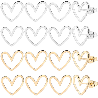 20 шт. 2 цвета латунные серьги-гвоздики в форме сердца, с необработанными (непокрытыми) латунными штифтами, с 20шт 2 цвета ушная гайка