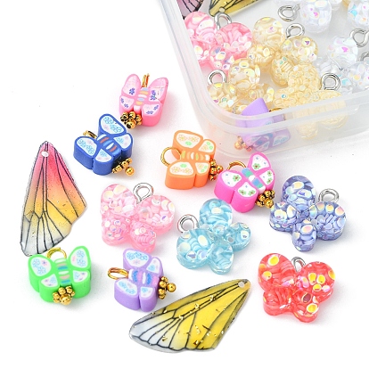 DIY Pendant Jewelry Making Finding Kit, Includign Resin Pendants Sets, Including Transparent Resin & Polymer Clay Charms, Butterfly & Wings