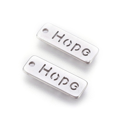 Pendentifs en acier inoxydable, pendentifs à message inspirant, rectangle avec le mot espoir