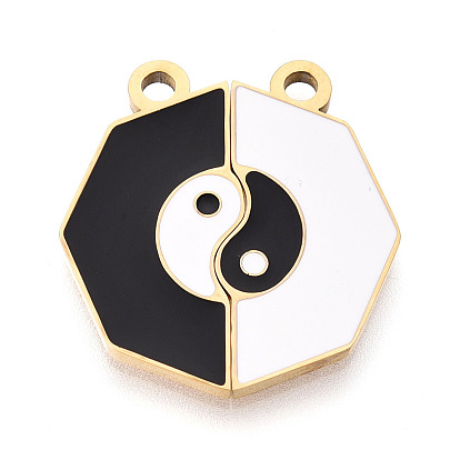 304 из нержавеющей стали эмали сплит подвески, восьмиугольные и инь-янские подвески, ионное покрытие (ip), белый / черный