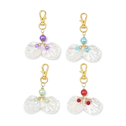 8piezas 4colores acrílico imitación perla colgante decoraciones, con cierres giratorios de mosquetón de aleación y cuentas redondas de perlas de vidrio, shell forma