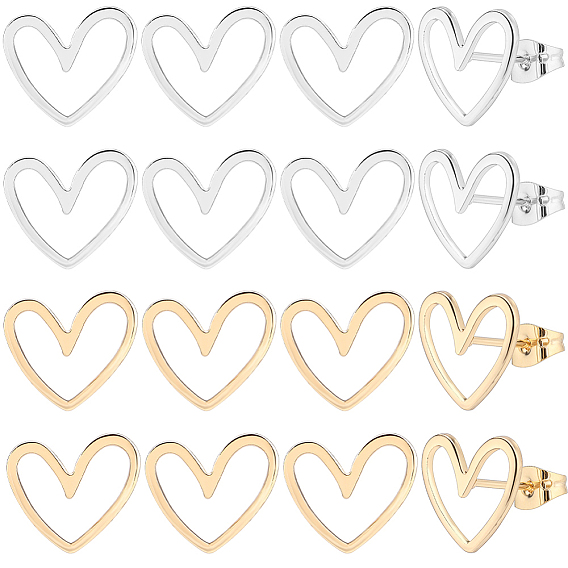 20 шт. 2 цвета латунные серьги-гвоздики в форме сердца, с необработанными (непокрытыми) латунными штифтами, с 20шт 2 цвета ушная гайка