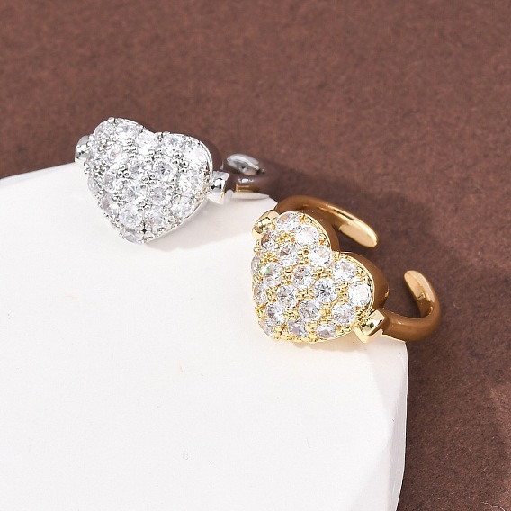 Открытые кольца манжеты из латуни с микропаве и кубическим цирконием, сердце, стойки покрытие, долговечный, без кадмия и без свинца