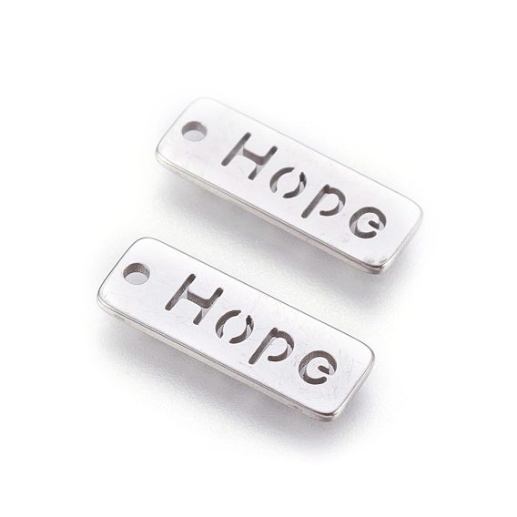 304 Stainless Steel Pendants, Inspirational Message Pendants, Rectangle with Word Hope