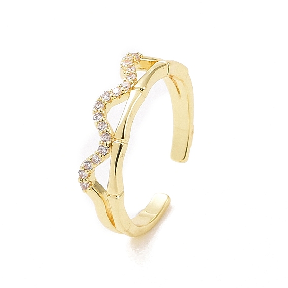 Открытое кольцо-манжета с прозрачной волной кубического циркония, украшения из латуни для женщин